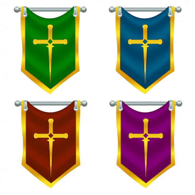 Premium Vector | Set of knight flags with sword