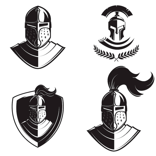 Premium Vector | Set of knights helmets isolated on white background ...