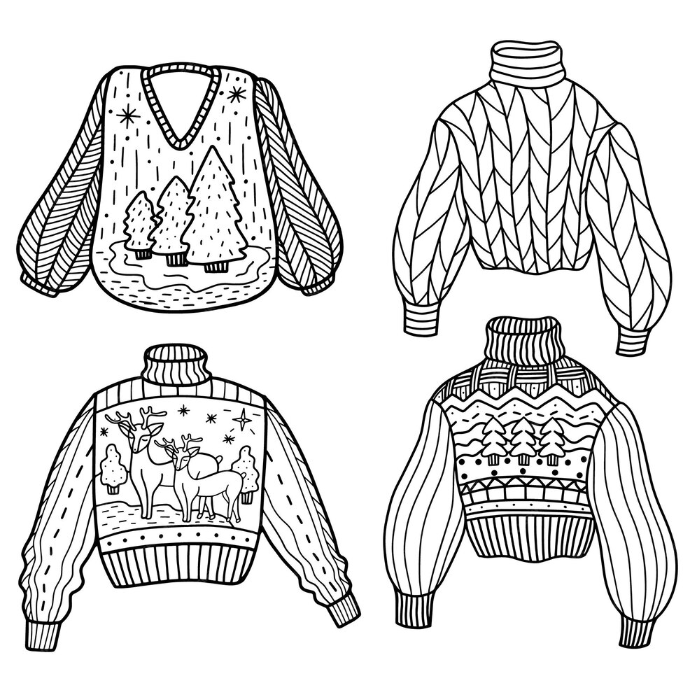 Premium Vector | Set of knitted sweaters in doodle style