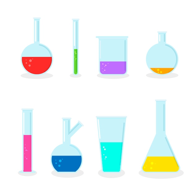 Premium Vector Set Of Laboratory Flasks Chemical Glass Tubes And Beakers Full Different Liquid