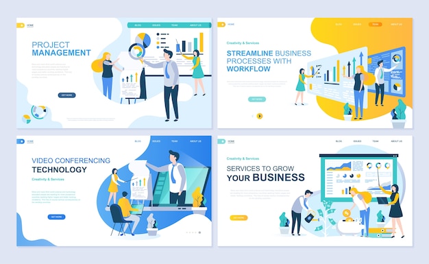 Set of landing page template for project management, business, workflow and consulting. Premium Vector