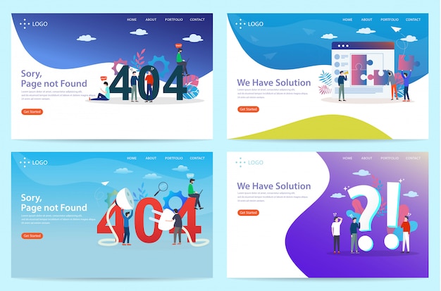 Set of landing page with the lost connection theme, illustration Premium Vector