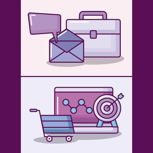 Set laptop with electronic business icons Free Vector