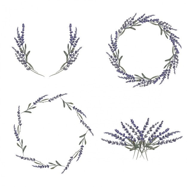 Premium Vector | Set of lavender flower wreath watercolor illustration