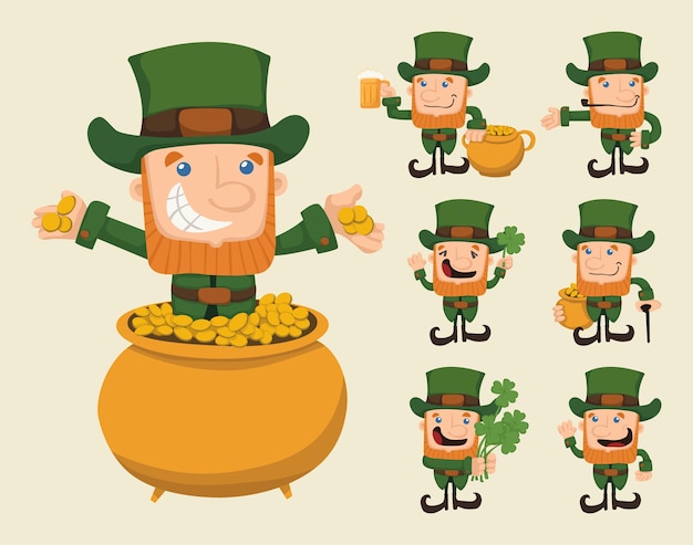 Premium Vector | Set of leprechaun characters poses