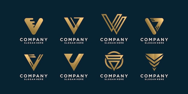 Premium Vector Set Of Letter V Logo Collection With Golden Concept