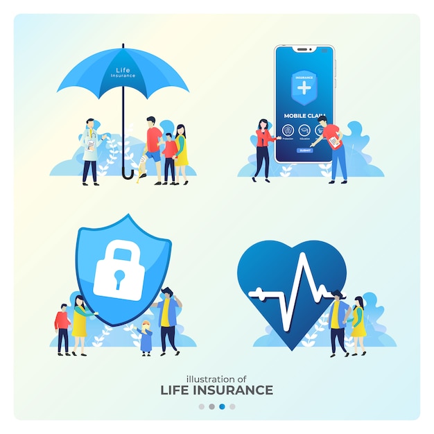 Set Of Life Insurance Illustration Premium Vector