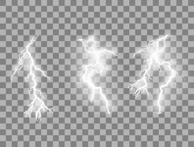 Set of lightnings magic and bright lighting effects. Premium Vector
