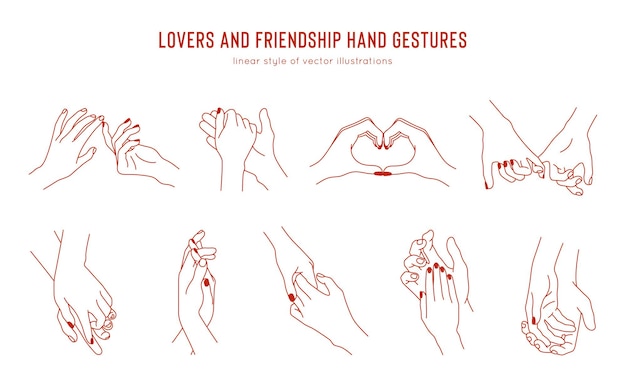 Premium Vector Set Of Linear Holding Hands Gestures Logo Design Template Love And Friendship