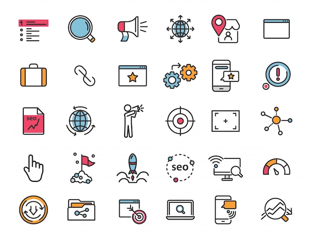 Set of linear seo icons promotion icons Premium Vector