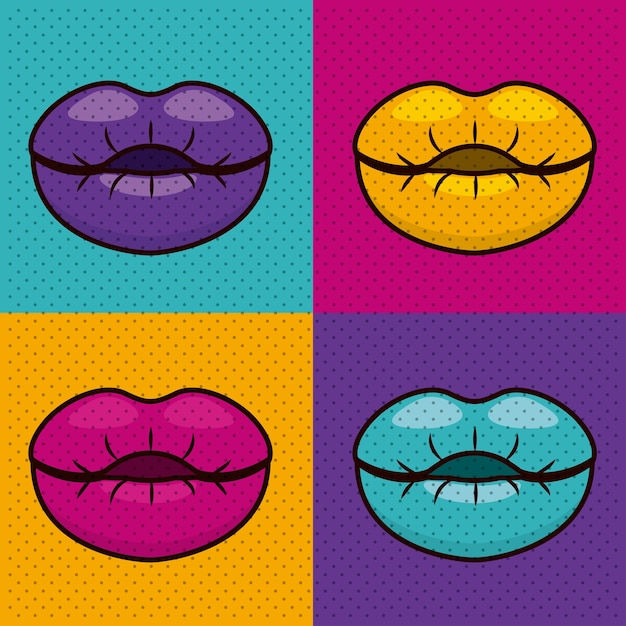 Premium Vector | Set lips female pop art isolated icon