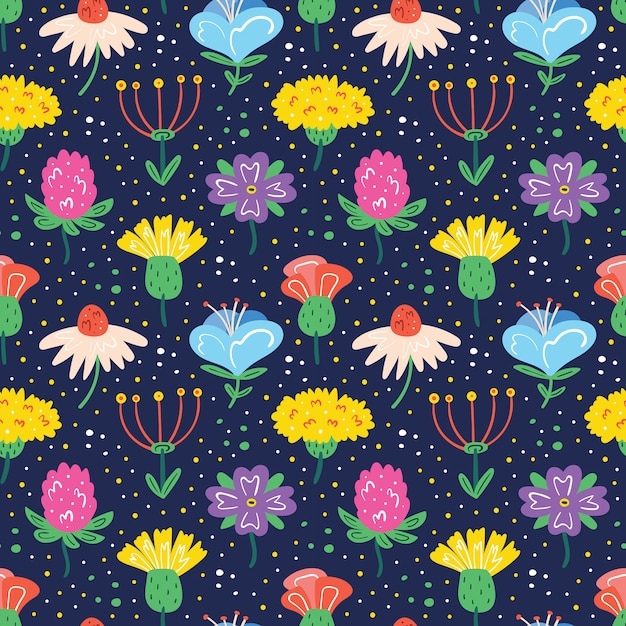 Download Set of little cute wildflowers. flat cartoon colourful ...