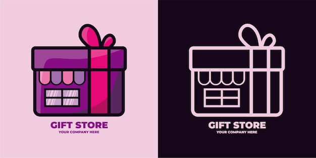 Premium Vector Set Logo Gift Store Color And Line Art