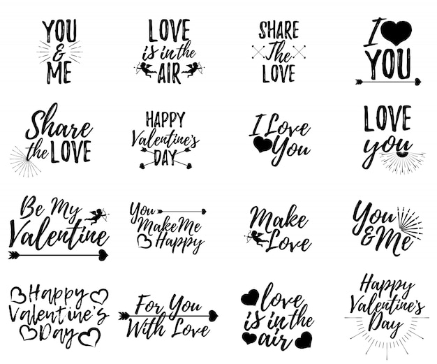 Set of love label. font with brush. valentines day badges. Premium Vector