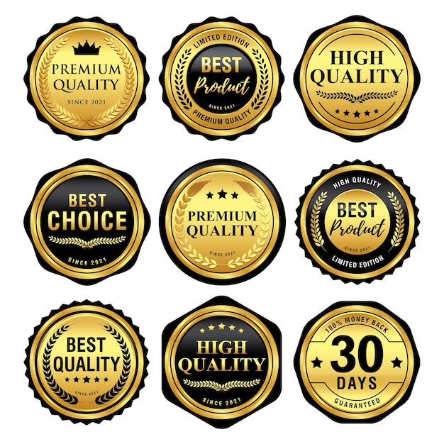 Premium Vector | Set of luxury black and gold badges quality labels