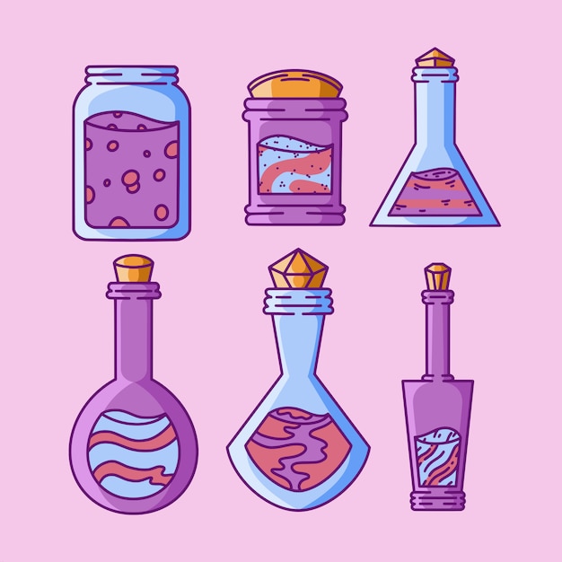 Set magic potion on a pink background | Premium Vector