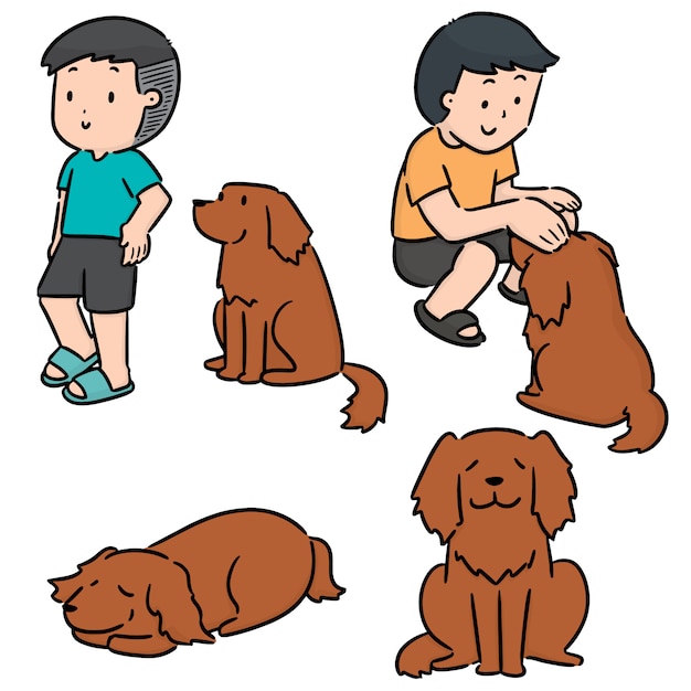 Premium Vector | Set of man and dog