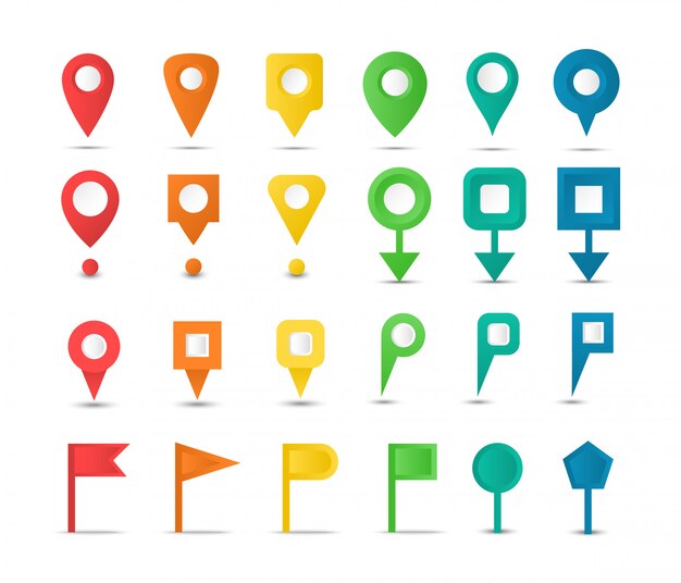 Set of map markers and colorful pointers. navigation map pins. collection gps icons. Premium Vector