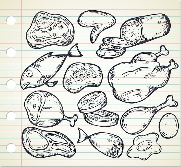 Premium Vector Set Of Meat Doodle