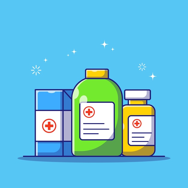 Premium Vector | Set of medicines box and bottle on blue background for ...