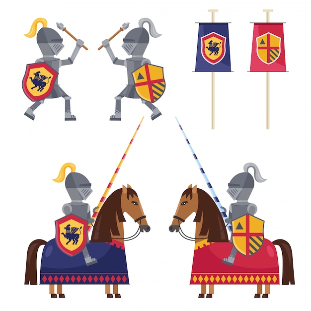 Set of medieval knights Premium Vector