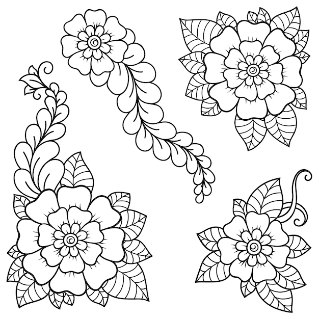 Premium Vector | Set of mehndi flower. decoration in ethnic oriental ...