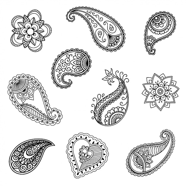 Set of mehndi flower pattern . decoration in ethnic oriental, indian ...