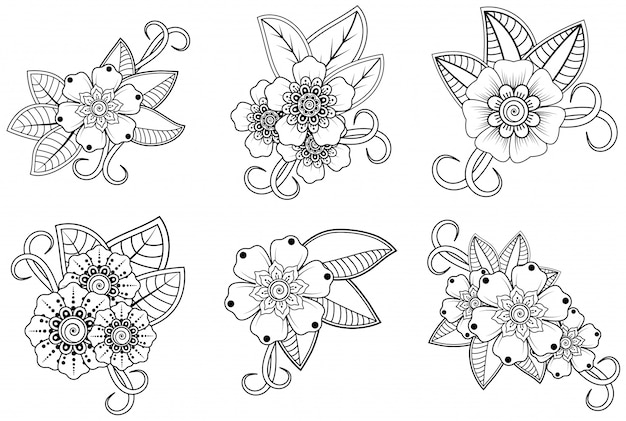 Premium Vector Set Of Mehndi Flowers Decoration In Ethnic Oriental Indian Style Doodle Ornament Outline Hand Draw Illustration