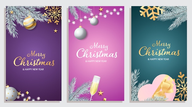 Free Vector | Set of merry christmas and happy new year greeting card