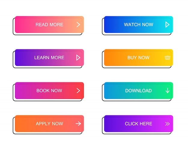 Set of modern material style buttons for website, mobile app and infographic . different gradient co