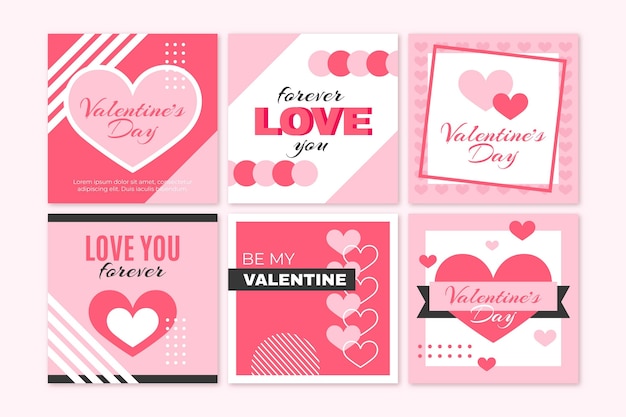 Premium Vector | Set of modern valentine's day posts