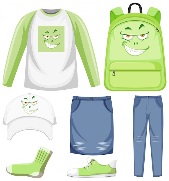 Download Premium Vector | Set of monster facial expression clothes mock up