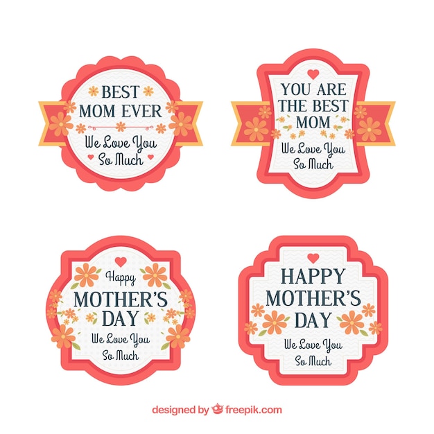 Set mother's day badges in flat style