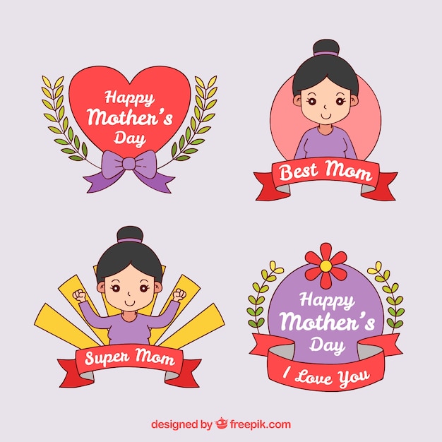 Set mother's day labels with woman