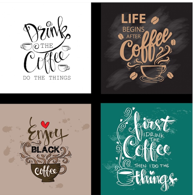 set of motivational quotes about coffee premium vector