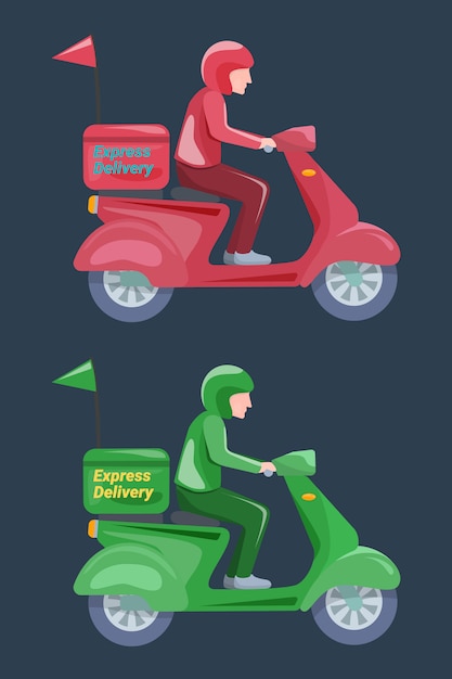 Premium Vector | Set of motorcycle delivery service set. shopping