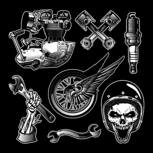Set of motorcycle design elements in vintage style Vector ...