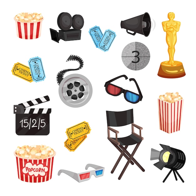 Premium Vector | Set of movie items isolated on white