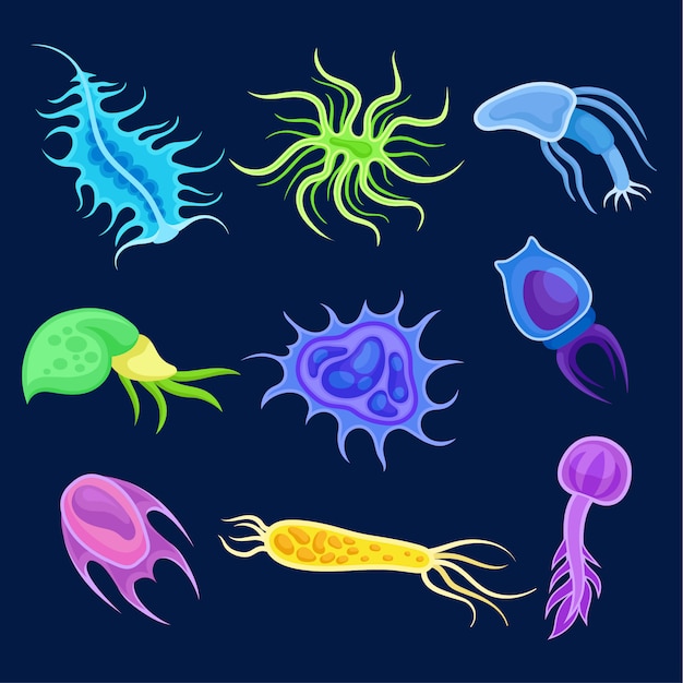 Premium Vector | Set Of Multicolored Plankton.