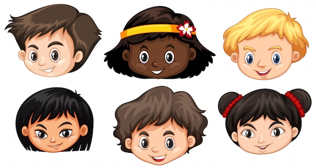 Set of multicultural kids head Premium Vector