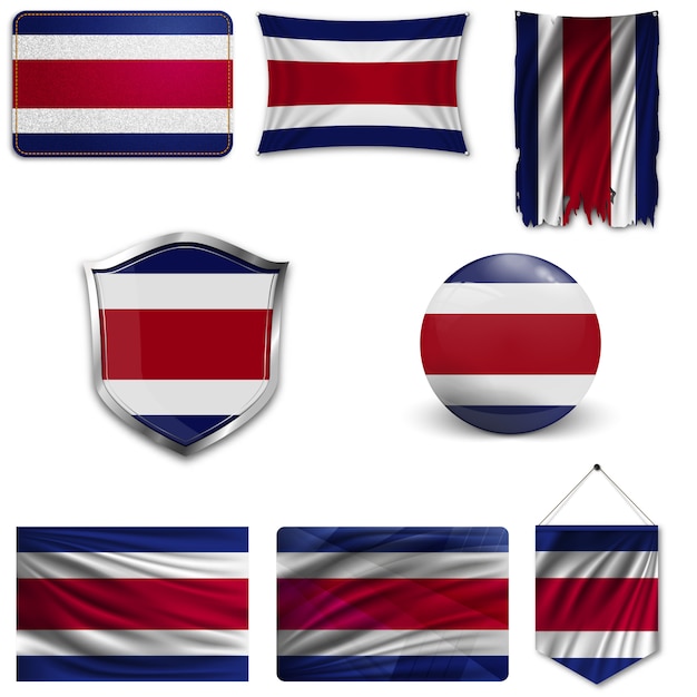 Download Set of the national flag of costa rica Vector | Premium ...
