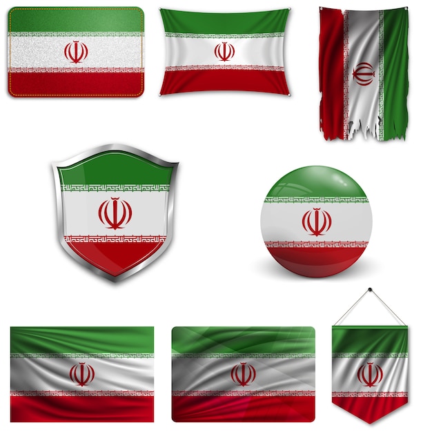 Set of the national flag of iran Premium Vector