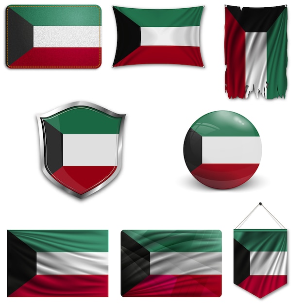 Download Set of the national flag of kuwait Vector | Premium Download