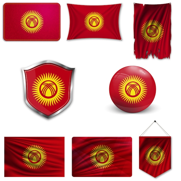 Download Set of the national flag of kyrgyzstan | Premium Vector