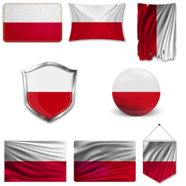 Download Set of the national flag of poland | Premium Vector