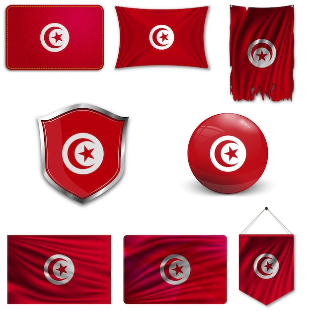 Download Set of the national flag of tunisia | Premium Vector