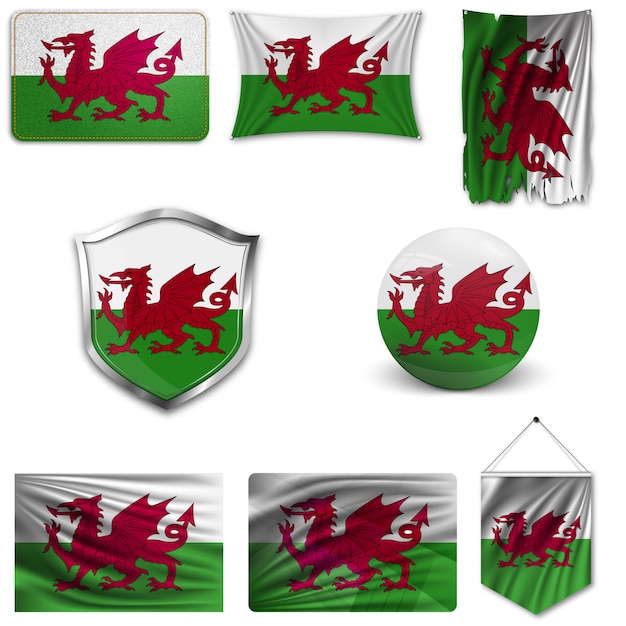Download Set of the national flag of wales Vector | Premium Download