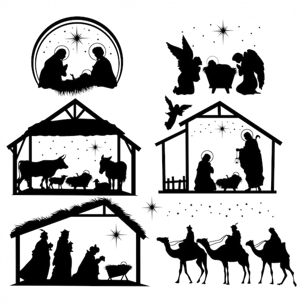 Download Premium Vector | Set of nativity scene silhouettes ...