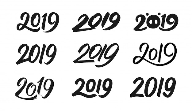 Premium Vector Set Of New Year 2019 Calligraphy Numbers
