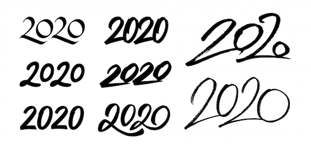 Premium Vector | Set of new year 2020 calligraphy numbers